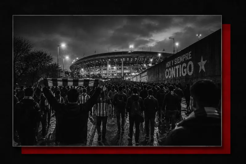 Multitud de aficionados caminando hacia el estadio